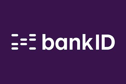 Hvit BankID-logo på lilla bakgrunn. Illustrasjon